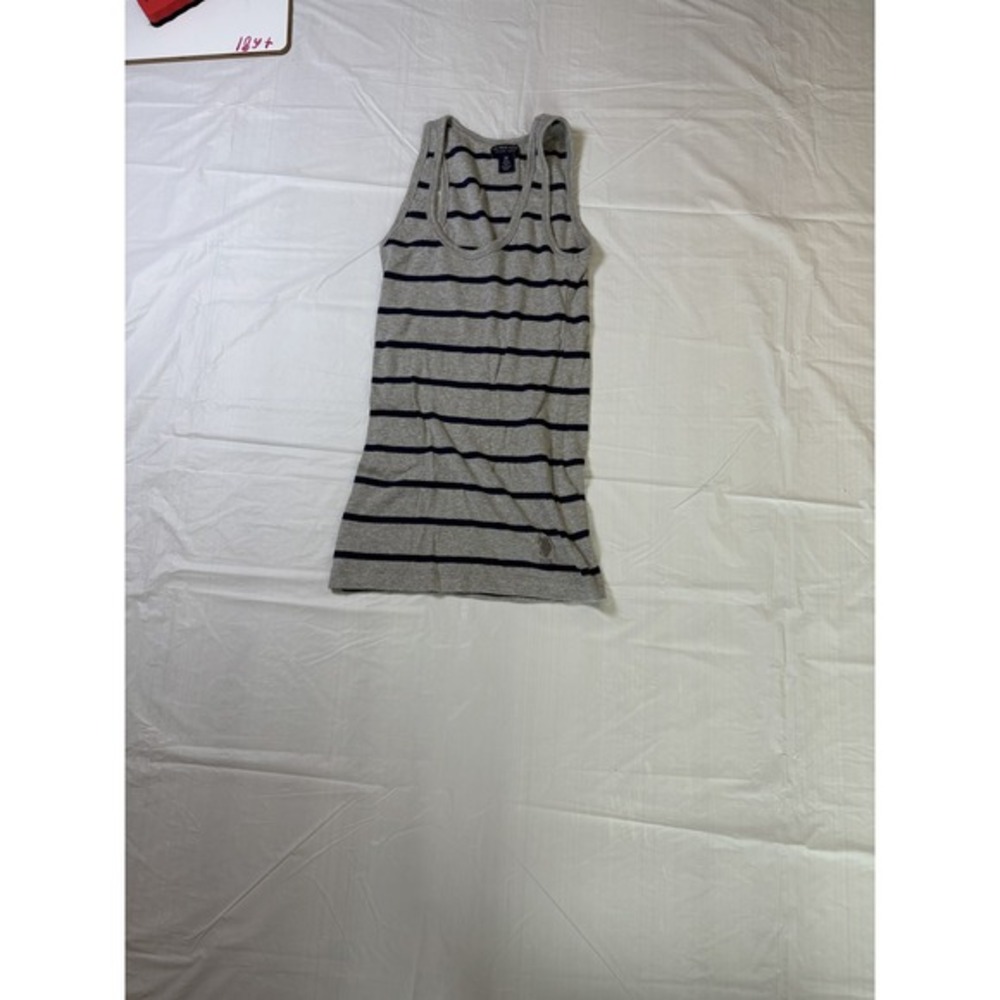 Womens US Polo Assn tank top, gray/navy stripes, size Medium